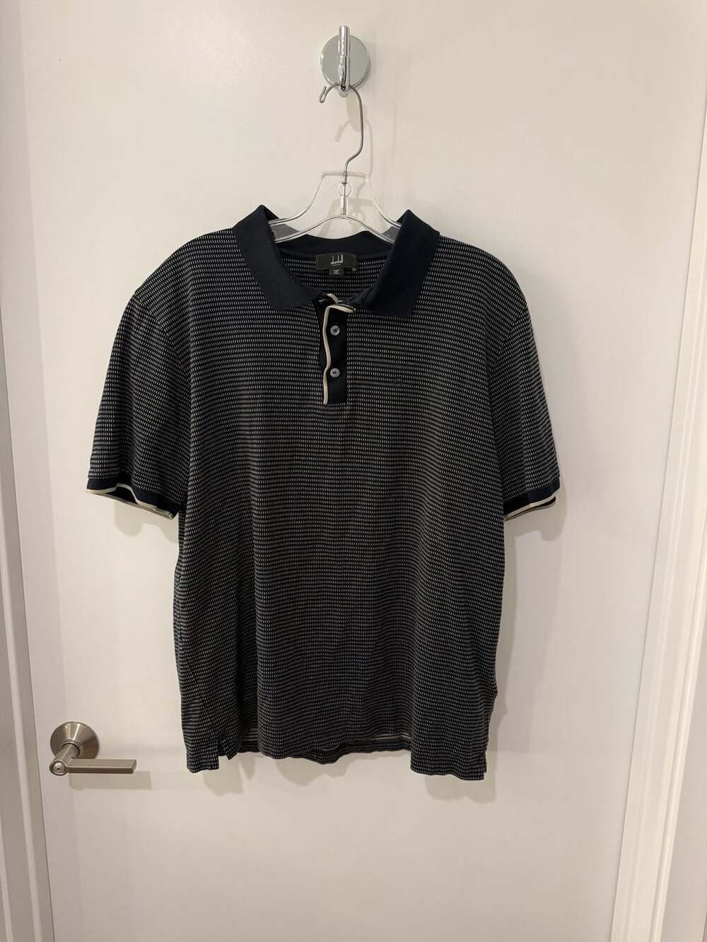 Dunhill London Men's Short Sleeve Jacquard Knit Polo Shirt